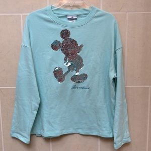 Disney Mickey Sequin Crewneck Long Sleeve Terry Crew Neck Sz Small Oversized